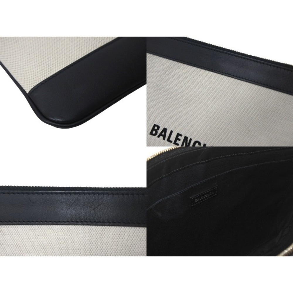 BALENCIAGA Clutch Bag Logo Canvas Leather White Black - Picture 8 of 9